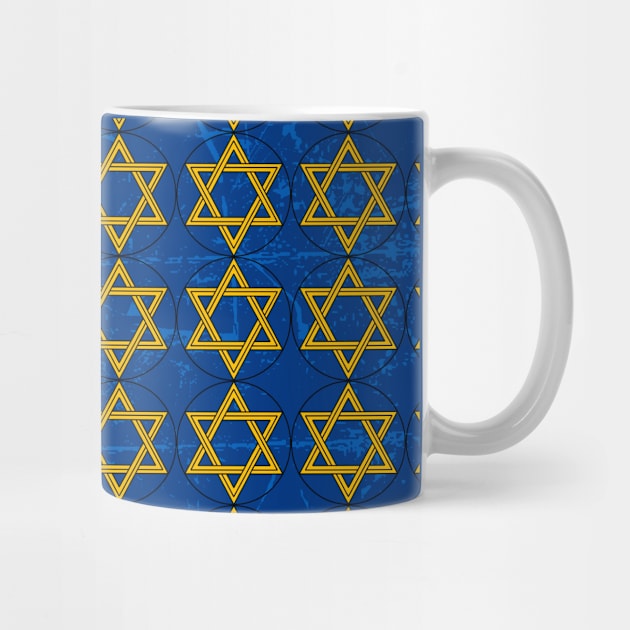 Geometric david star figure, a jude symbol repetion pattern over blue worn out effect by Drumsartco